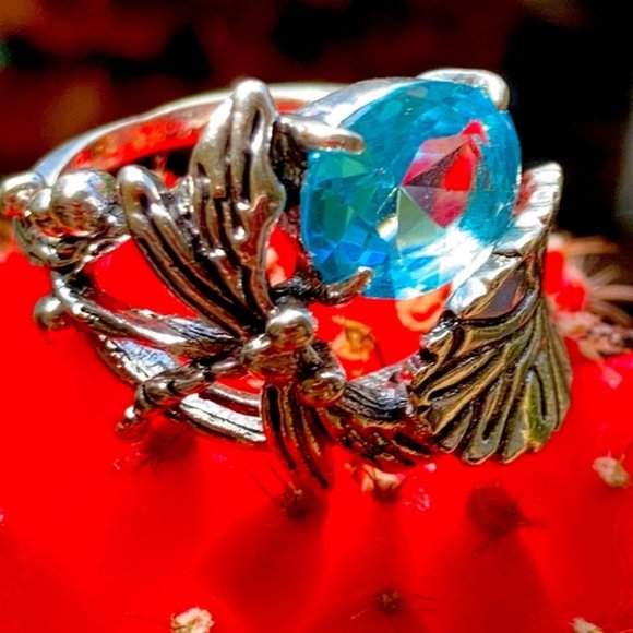 Vtg Style Dragonfly Aquamarine Ring sz 6 - Picture 6 of 12